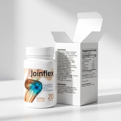Frasco de Joinflex junto a su caja abierta